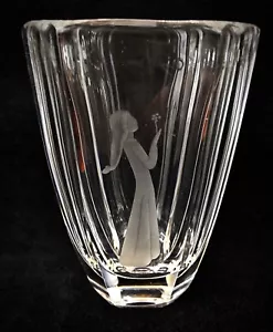 Beautiful Etched Orrefors Crystal Vase Maiden Holding A Flower - Signed - Picture 1 of 9