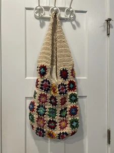 Crochet Colorful Granny Square Beach Bag Tote Boho Super Cute! - Picture 1 of 9
