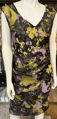 Lela Rose Chartreuse & Lavender Brocade Cocktail Dress Metallic Sheen Size 10 Foto 1 de 4