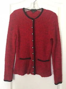 Carolyn Taylor Women's Red Black Marled Button Down Sweater Jacket Size Small - Picture 1 of 10
