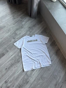 Roberto Cavalli men's white big logo t shirt Size: L - Picture 1 of 7