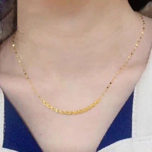 Pure 18K Yellow Gold Chain Women Lucky Phoenix Tail Diamond-Cut Link Necklace - Picture 1 of 9