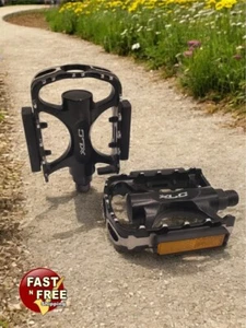 XLC Pedals MTB/ ATB "PD-M02" Platform Flat Pedals Light Aluminum Black Steel Bea - Picture 1 of 8