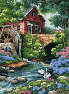 Needlepoint Kit ~ Dimensions Old Water Mill Cottage In Springtime #2484 - Picture 1 of 3