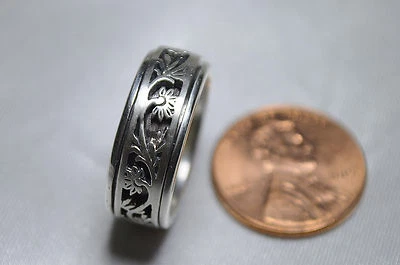 Anillo giratorio flor de plata de ley .925 de Peter Stone cepillado pulido Foto 1 de 4