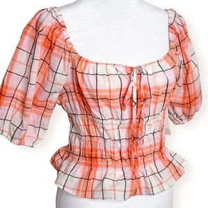 Abound Damen kleines kariertes Bauerntop gesmokt cropped Cottagecore - Bild 1 von 11