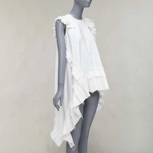 ALEXANDER MCQUEEN white cotton asymmetric ruffle high low hem tunic top IT38 XS - Picture 1 of 9