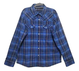 STIO Eddy Shirt Men Sz MEDIUM Blue Plaid Pearl Snap Western UPF 50+ Quick Dry - Picture 1 of 12