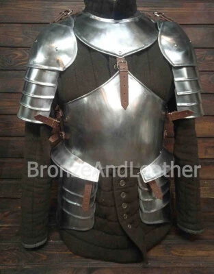 Traje de armadura de medio cuerpo de acero caballero medieval, armadura guerrero duirass, para Halloween Foto 1 de 4