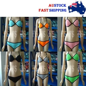 SEXY WOMEN BANDAGE TRIANGLE NEOPRENE BIKINI SET SWIMWEAR SWIMSUIT BEACHWEAR SW01 - Picture 1 of 8