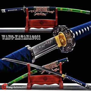 Espada afilada funcional Tachi templada en arcilla verde T10 Hamon samurai japonés real - Imagen 1 de 12