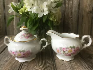 Vintage Schumann Arzberg Bavaria Germany Briar Rose Covered Sugar Bowl & Creamer - Picture 1 of 12