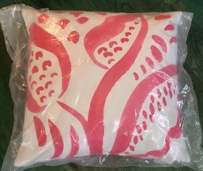West Elm Indoor Outdoor Garden Pillow Reversible Leaf Sketch Art Pink 20" Square - Image 1 of 4
