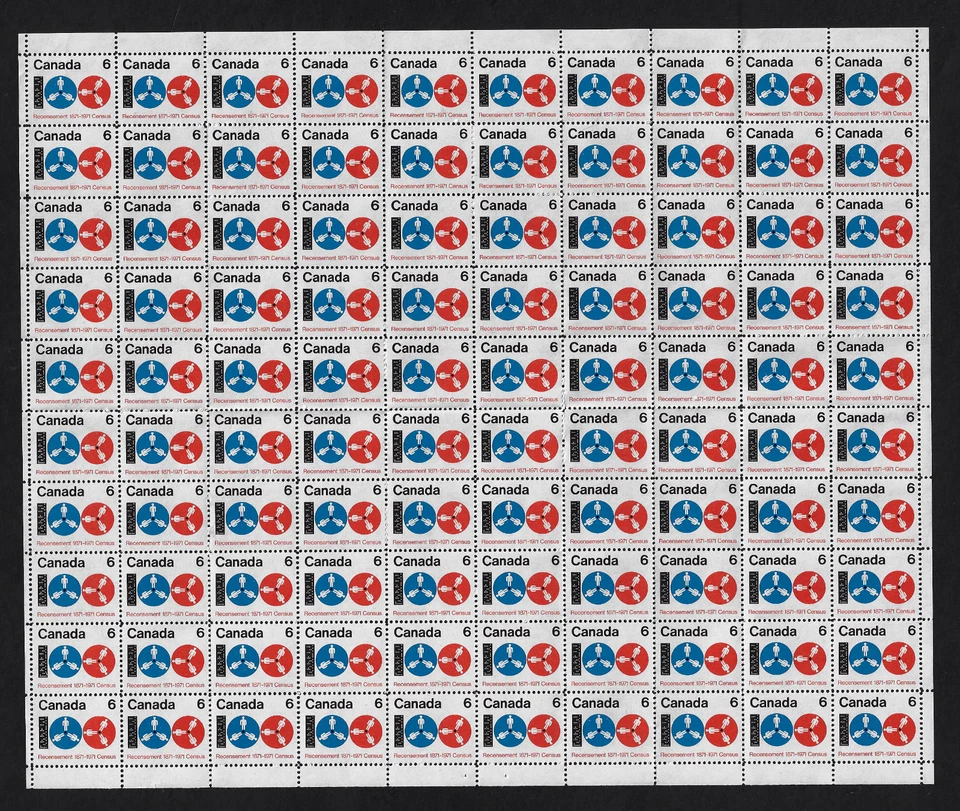 Canada Stamps — Full Pane of 100 — 1971, Census  / Recensement #542 — MNH - Image 1 of 1
