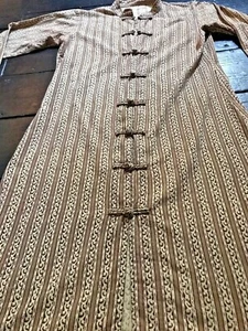 Vintage Indian Cotton Mustard White Print Tunic Kaftan Dress - Picture 1 of 10