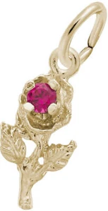 Rose Charm w/ Pink Lab-Created Crystal Rembrandt 10K or 14K Gold or 925 Silver - Picture 1 of 4