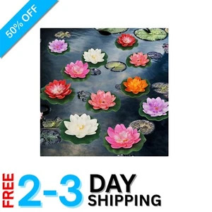 Bright Floating Lotus Flower Decorations - 12 Pcs Set for Garden and Pond Use - Picture 1 of 9