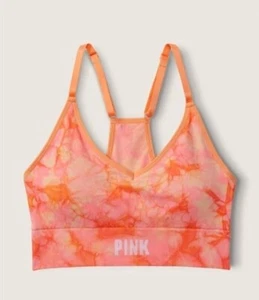 Vs Victorias Secret Pink Seamless Racerback Sports Bra Top Beige Tie Dye Nude L - Picture 1 of 2