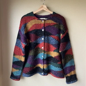 Vintage Chico’s Sweater Size 2 Large 90’s Southwestern Patchwork Cardigan Chunky - Picture 1 of 13