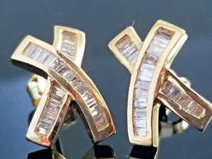 Quality X Channel Set Baguette Diamond 14k earrings - Picture 1 of 8