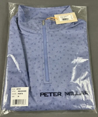 Peter Millar Golf Pullover Crown Sport Carts Print 1/4 Zip Medium Blue NWT $135 - Image 1 of 4