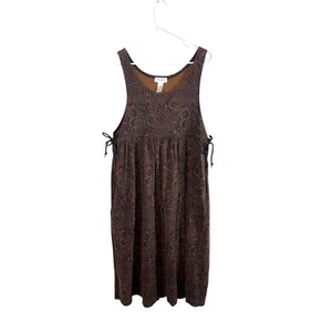 Vintage 90s Brown Cotton Paisley Sleeveless Jumper Midi Dress Jones New York - Picture 1 of 6