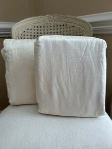 West Elm Pleated European Flax Linen Cotton Lined Curtains (2) 48”x96” Alabaster - Picture 1 of 7