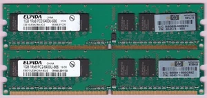 2GB 2x1GB PC2-6400 DDR2-800 ELPIDA EBE10UE8ACWA-8G-E HP 404574-888 MEMORY KIT - Picture 1 of 4