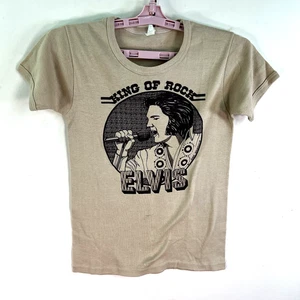 VTG 70's Elvis King of Rock T-Shirt Womens Jr. Size M (34-36) Tan Sportique Tag - Picture 1 of 7
