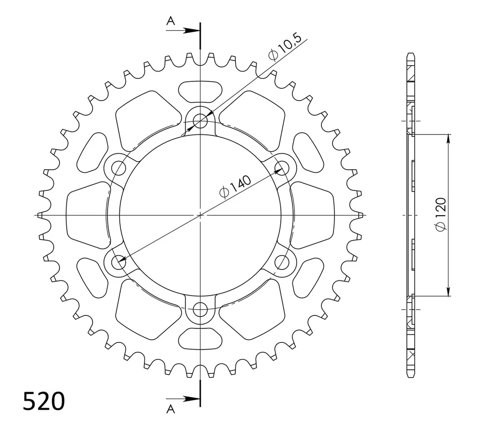 Alu-Kettenrad Supersprox 520 - 46Z (schwarz) RAL-1490:46-BLK|ID 120,0 LK 140,0 6 - Bild 1 von 1