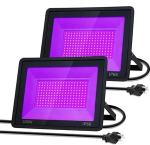 2 Pack 300W LED Black Light, Outdoor Blacklight Flood Light with Plug, IP66 - Picture 1 of 5