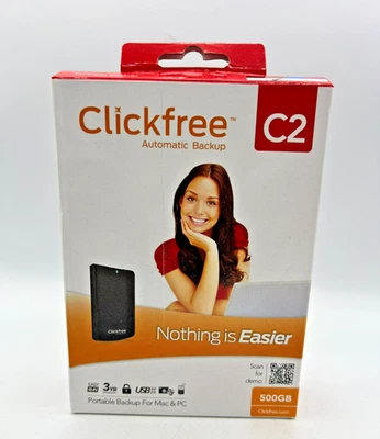 Clickfree C2 500GB Automatic Backup Portable External Hard Drive Mac PC Open Box - Image 1 of 4