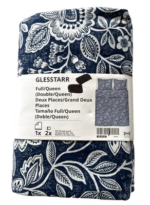 Ikea GLESSTARR Full/Queen Duvet cover and 2 pillowcases dark blue/white Floral - Image 1 of 4
