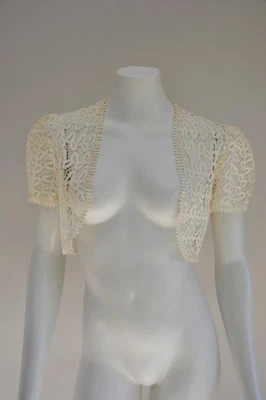 Blusa Camisa Bolero Transparente De Encaje Abierto De Colección Años 30 Mangas Abullonadas Capas XS Foto 1 de 4
