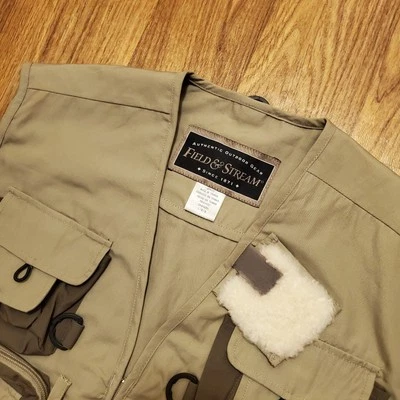 Vintage Fishing Vest Men Large Khaki Tan Pockets Utility Cargo Field & Stream - Image 1 of 4