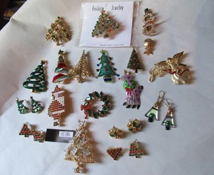 Christmas Pins Lot Brooches Earrings Tree Santa Snowman Reindeer Graziano Tosca - Picture 1 of 7