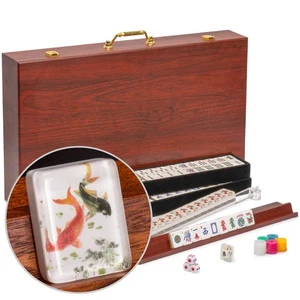 American Mahjong Mah-Jong "KOI Fish" 166 Fliesenständer Holzkoffer US-AF021-B Neu - Bild 1 von 9