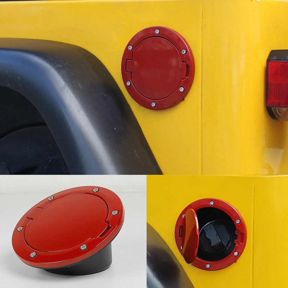 Red ABS/Alloy Fuel Tank Filler Door Cover Gas Cap For Jeep Wrangler TJ 1997-2006 - Image 1 of 4