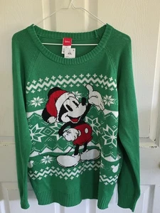 Disney's Mickey Mouse Green Knit Christmas Sweater Pullover Women's Size  XXL - Picture 1 of 2