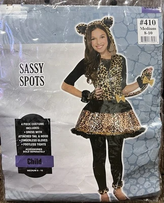 Sassy пятна гепард ребенка 4 изделия костюм размер Med (8-10) подержанный Бесплатная доставка - Изображение 1 из 4