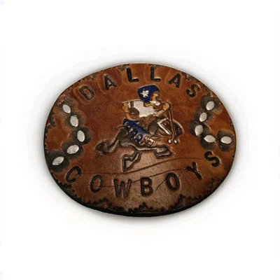 VTG Leather Handmade Tooled Dallas Cowboys Horse Logo Belt Buckle - Image 1 of 4