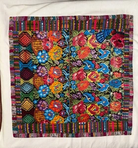 Guatemalan Hippie Boho Floral Embroidered Large Pillow Case 19”/19 - Picture 1 of 13