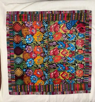 Guatemalan Hippie Boho Floral Embroidered Large Pillow Case 19”/19 - Image 1 of 4