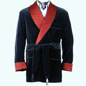 Men Navy Blue Smoking Jacket Elegant Luxury Designer Party Wear Blazer Coat - Picture 1 of 5