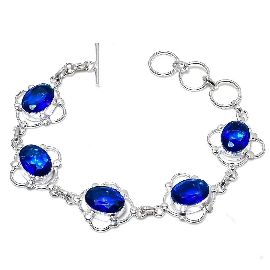 Blue Tanzanite Gemstone Handmade 925 Sterling Silver Bracelet 7-8" - Image 1 of 1