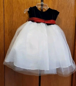 Abito bambina US Angels nero velluto, gonna tulle bianco e fascia rossa taglia 12M - Foto 1 di 6
