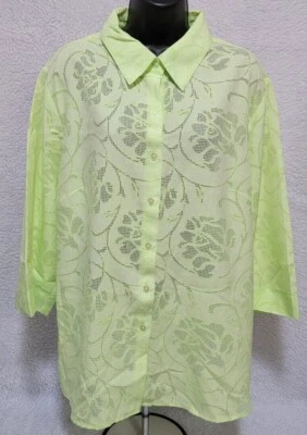 Camisa blusa top mujer RQT talla 1X verde floral Foto 1 de 4