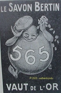 PUBLICITE SAVON BERTIN 565 VAUT DE L'OR HUMOUR MAPPEMONDE DE 1920 FRENCH AD PUB - Picture 1 of 1