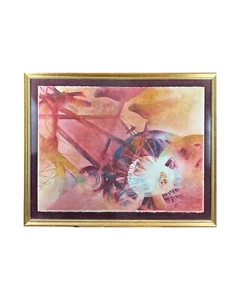 S. THORTON Abstract Contemporary Bicycle Watercolor in Gold Leaf Frame - Picture 1 of 7