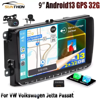 For VW Volkswagen Jetta Passat 9" Carplay Android 13 Car GPS Stereo Radio Navi - Image 1 of 4